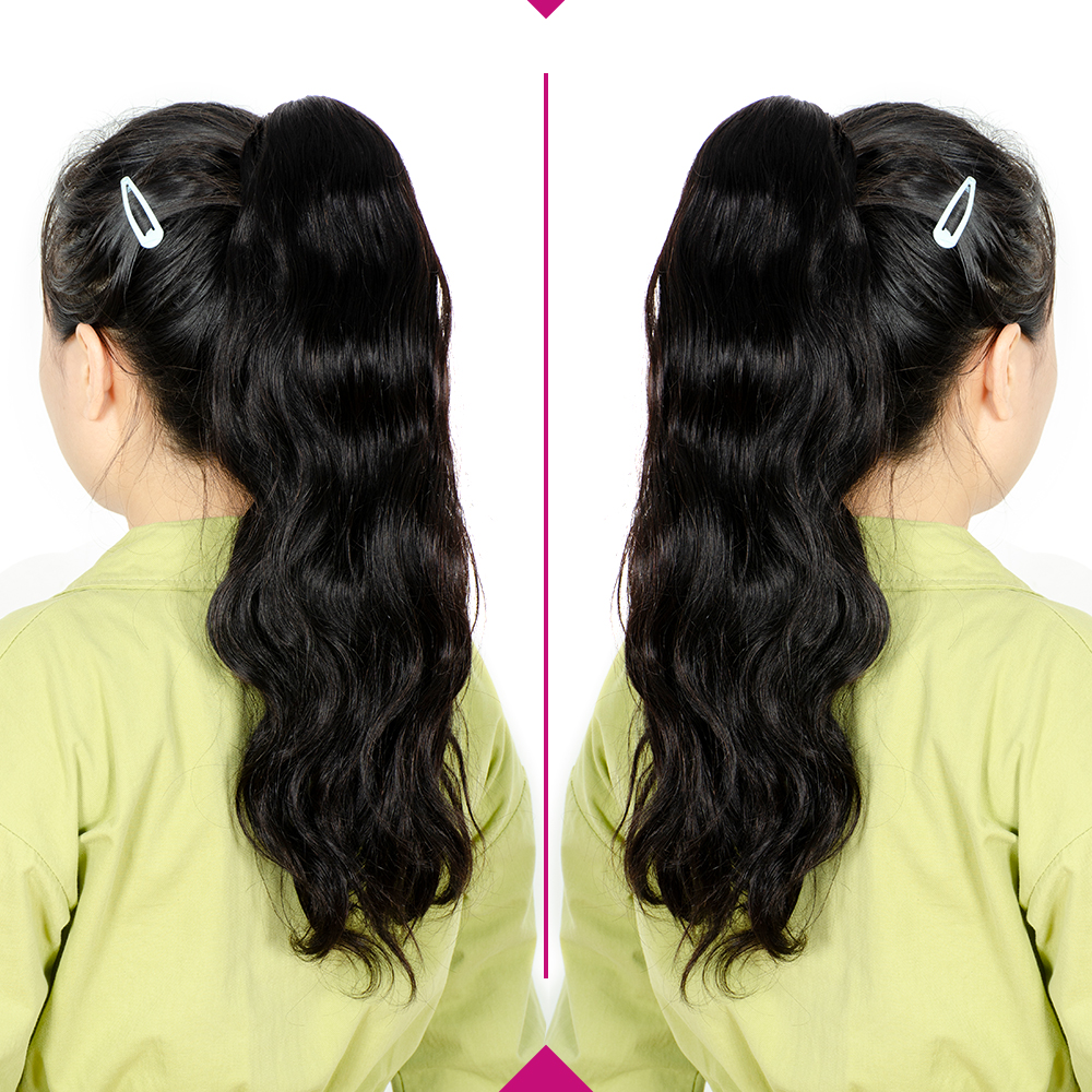 Extensions de cheveux humains de queue de cheval de cordon de vague de corps pour des femmes 