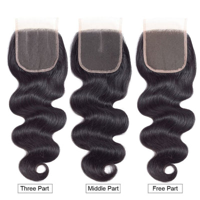 (B1) Body Wave 4 Bundles With 4X4 Transparent Lace Closure Brazilian Human Hair