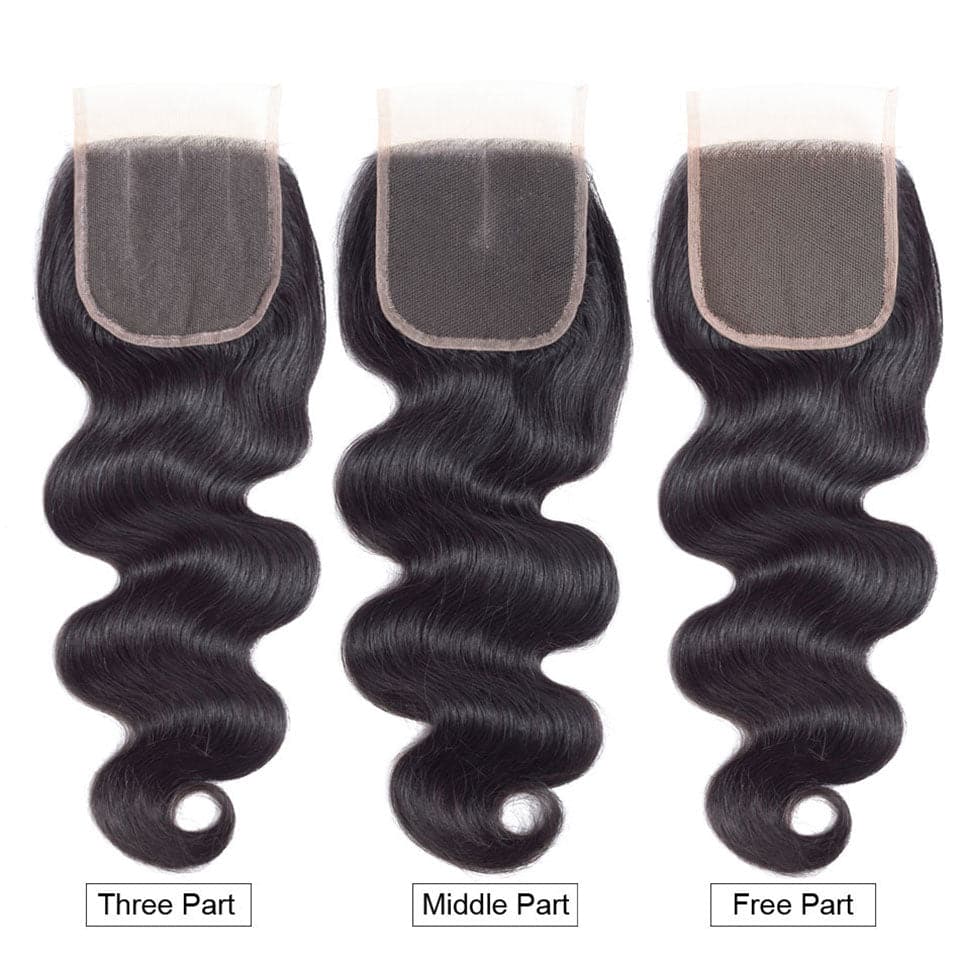 Body Wave 4 Bundles With 4X4 Transparent Lace Closure Brazilian Human Hair