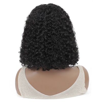 Kinky Curly Bob Full Machine Made None Lace Human Hair Wigs With Bangs