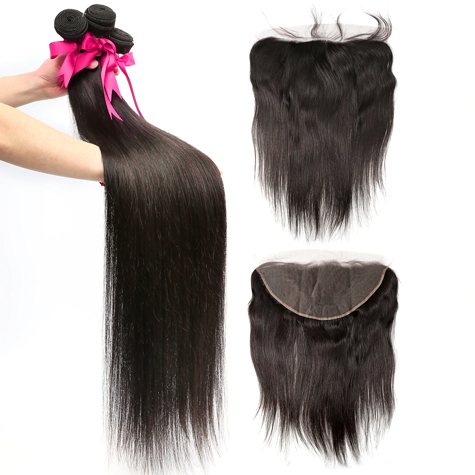 Bone Straight Human Hair 4 Bundles With 13X4 Lace Frontal Remy Hair Extension