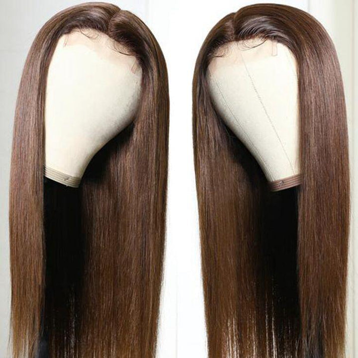 #4 Brown Chestnut Brown Color Straight Lace Front Wig Human Hair