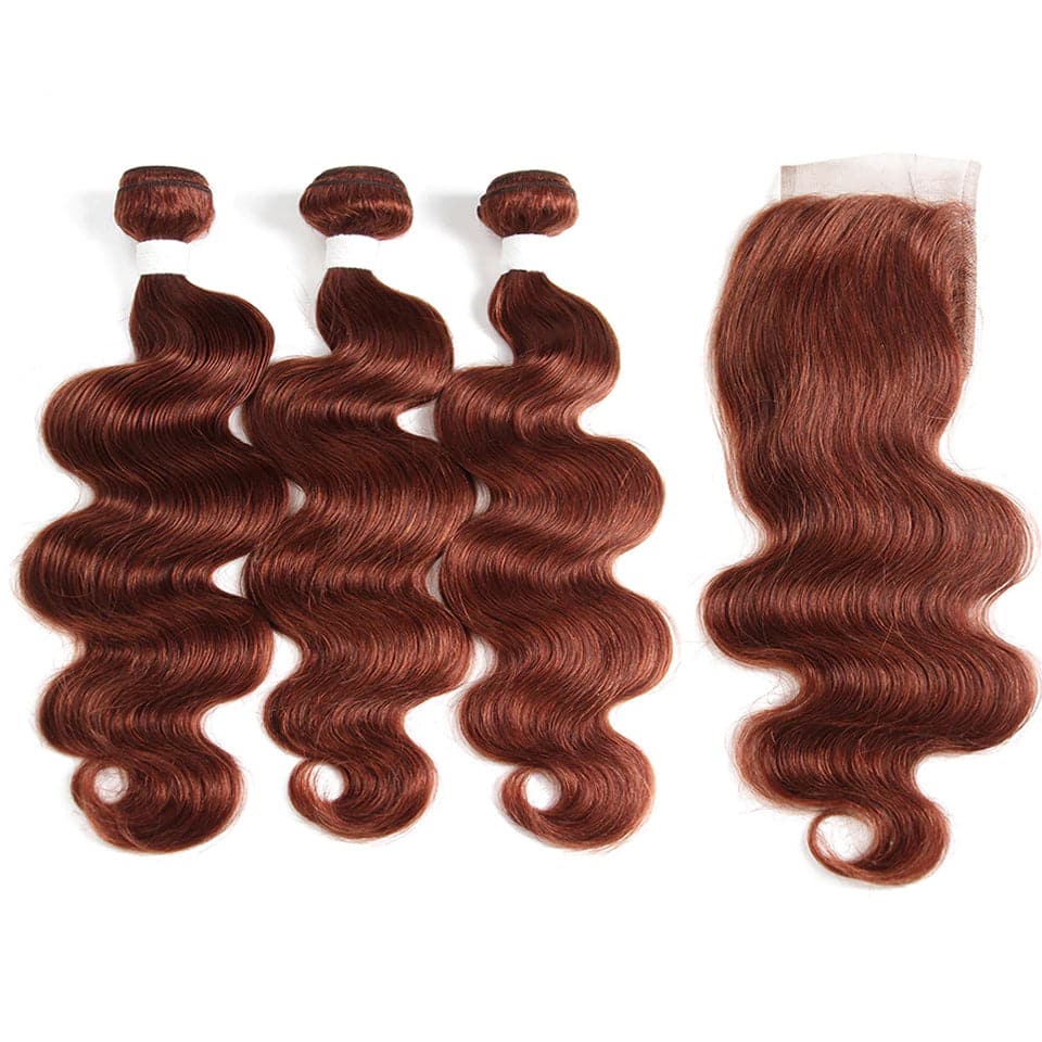 color #33 body wave 3 Bundles With Closure 4x4 pre Colored 100% virgin human hair