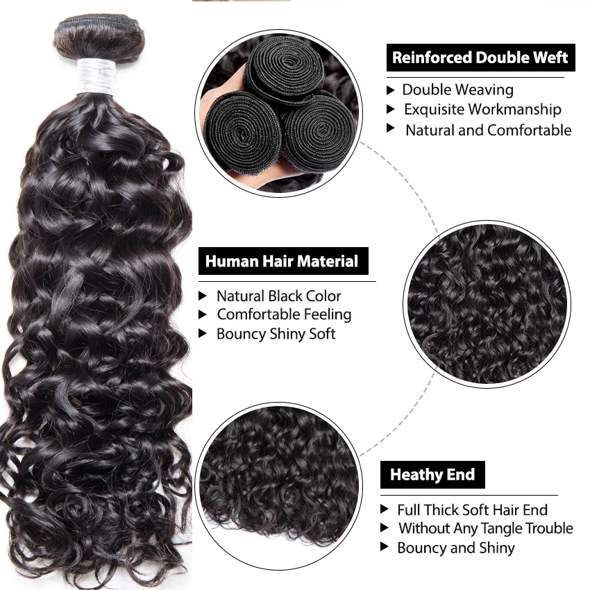 Peruvian Water Wave 3 Bundles With 13x4 Lace Frontal 100% Remy Human Hair