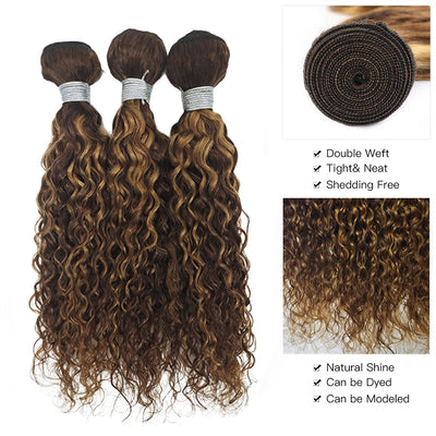 P4/30 Highlight Water Wave 4 Bundles With 4X4 Lace Closure Brazilian Remy Hair