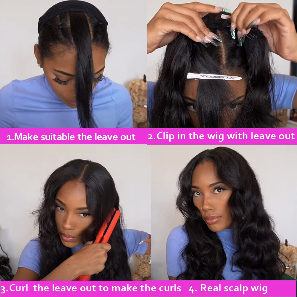 New V Part Body Wave Upgrade No Leave Out Brazilian Remy Human Hair Wigs For Women