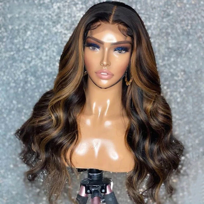 Brown Black Ombre Highlight Body Wave HD Transparent Lace Front Wig