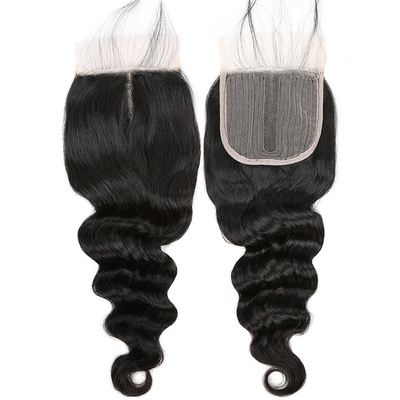 Loose Deep Hair 4 Bundles With T part 4*4*1 Lace Closure Remy Brazilian 100% Human Hair Weave