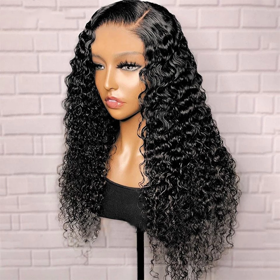 Kinky Curly L Side Part Wig Human Hair for Black Women Natural Color