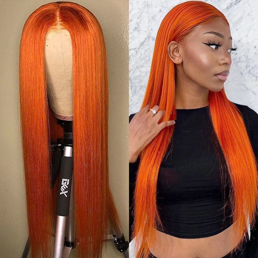 #350 Glueless ginger straight Ready to Wear hair lace front / T part lace wigs colored human hair wig 10-30 inch
