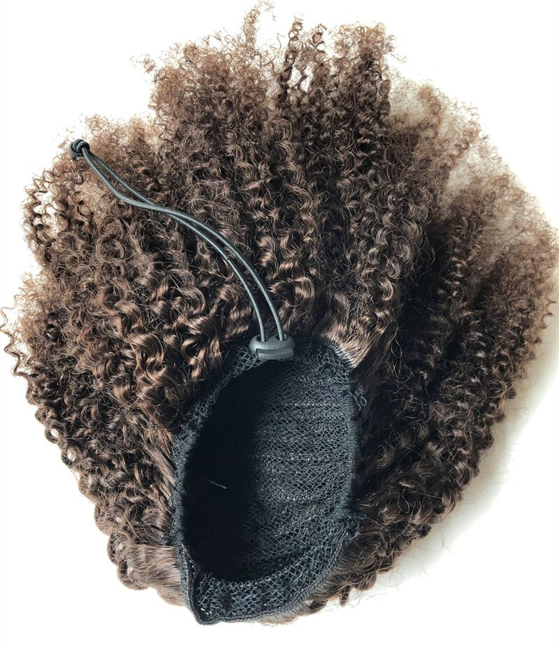 #2 Extensões de cabelo humano castanho escuro afro encaracolado rabo de cavalo 