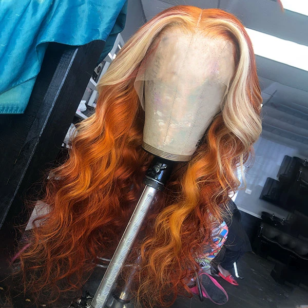 Ginger With Blonde Highlight Body Wave Lace Front / Closure Wig