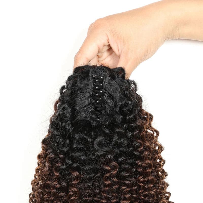 Ombre 1B/4/27 Afro Curly Claw Ponytail Human Hair For Women