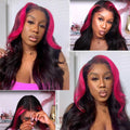 Skunk Stripe Highlight Pink Wigs Human Hair 13x4/4x4 HD Lace Frontal Wig Body Wave Hair 150% 180% Densit