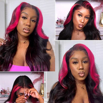 Highlight Pink Wigs Human Hair 13x4/4x4 HD Lace Frontal Wig Body Wave Hair 150% 180% Densit