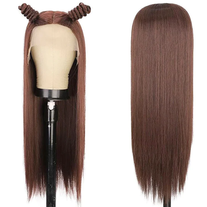 Hot Chestnut Brown 4x4 / 13x4 Lace Front Straight Perruques de cheveux humains pré colorés Perruque de cheveux brésiliens 