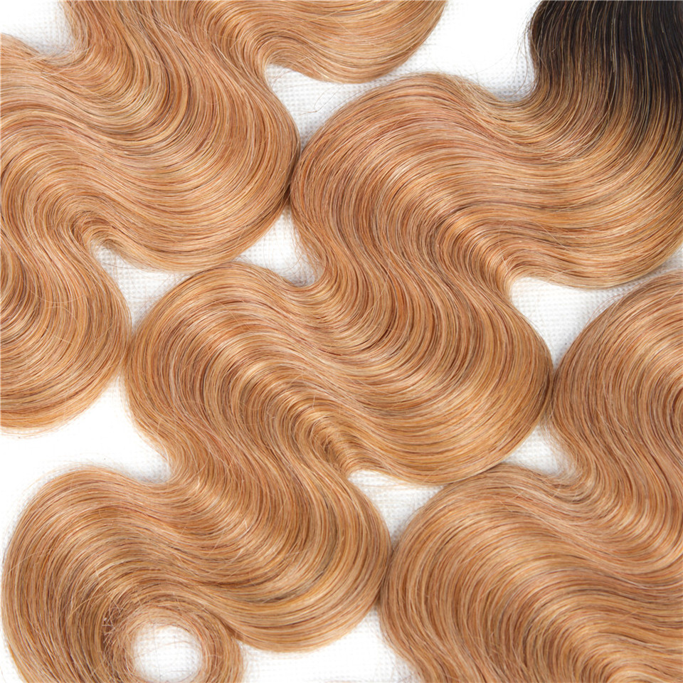 lumiere 1B/27 Ombre Body Wave 4 Bundles With 4x4 Lace Closure Pre Colored human hair - Lumiere hair
