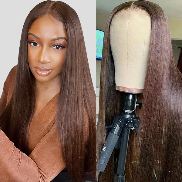 Color #4 Brown Straight 4x4/13x4 HD Lace Front Wig Human Hair For Black Women