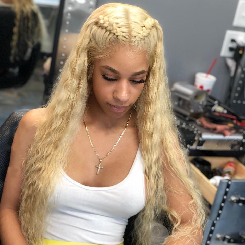 613 Honey Blonde Water Wave 13x4 HD Lace Frontal Wig Human Hair For Black Women