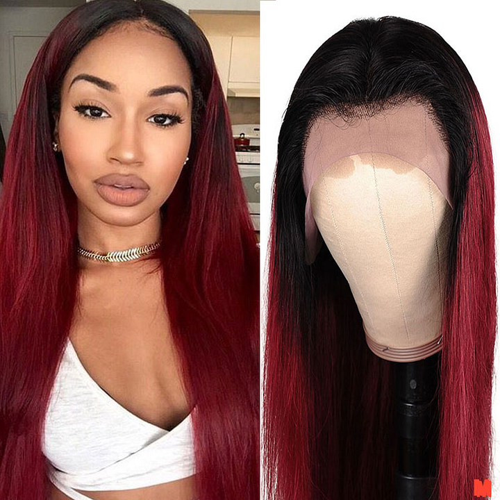 1B/99J Ombre Straight 4x4/5x5/13x4 Lace Closure/Frontal 150%/180% Density Wigs For Black Women