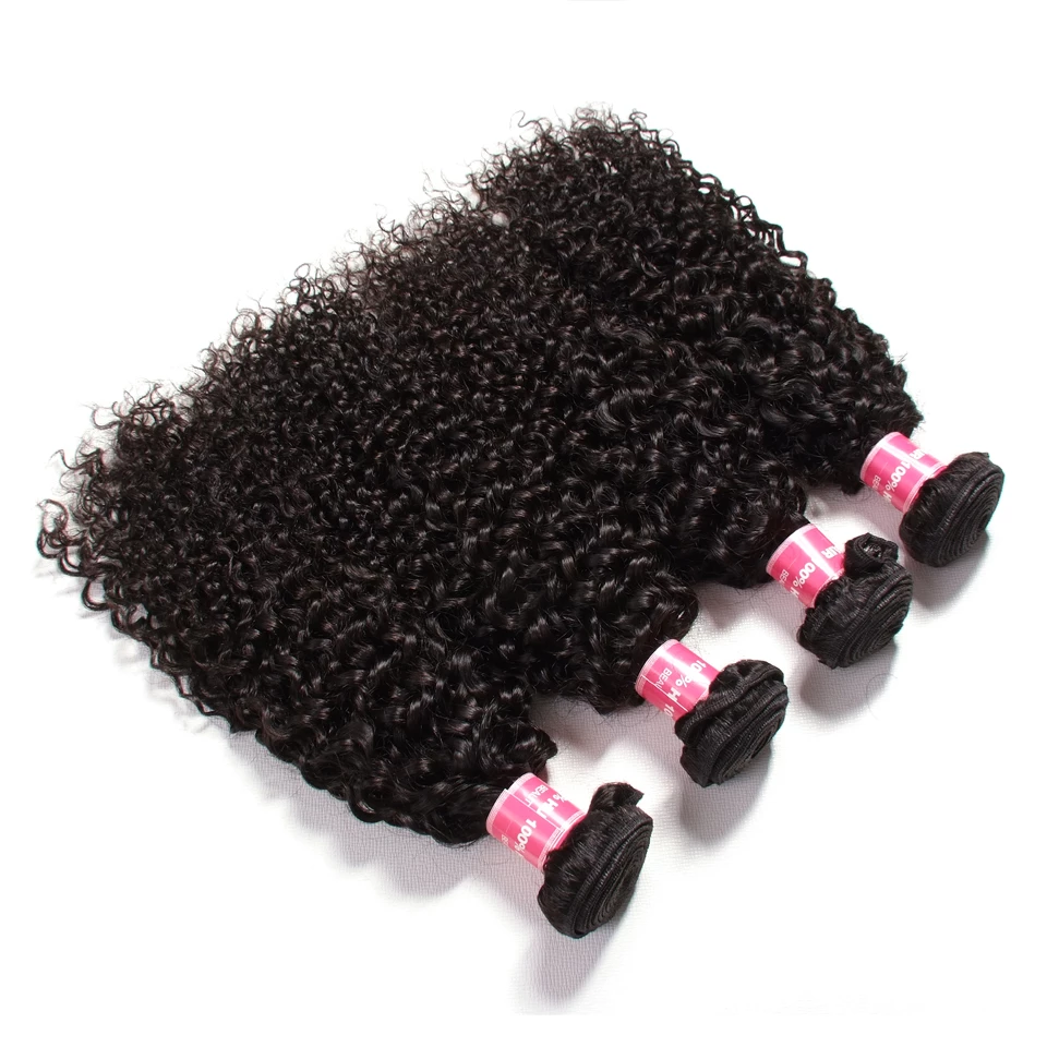 lumiere Hair Peruvian Kinky Curly 4 Bundles Virgin Human Hair Extensions 8-40 pouces 