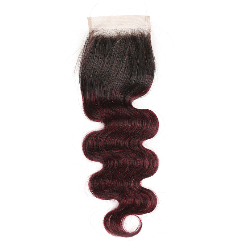 Ombre 1B/99J Body Wave 3 Bundles With Closure 4x4 pre Colored 100% virgin human hair - Lumiere hair