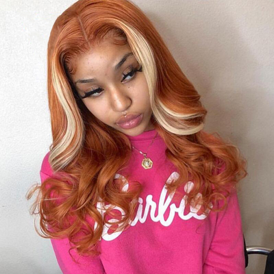 Ginger With Blonde Highlight Body Wave Lace Front / Closure Wig