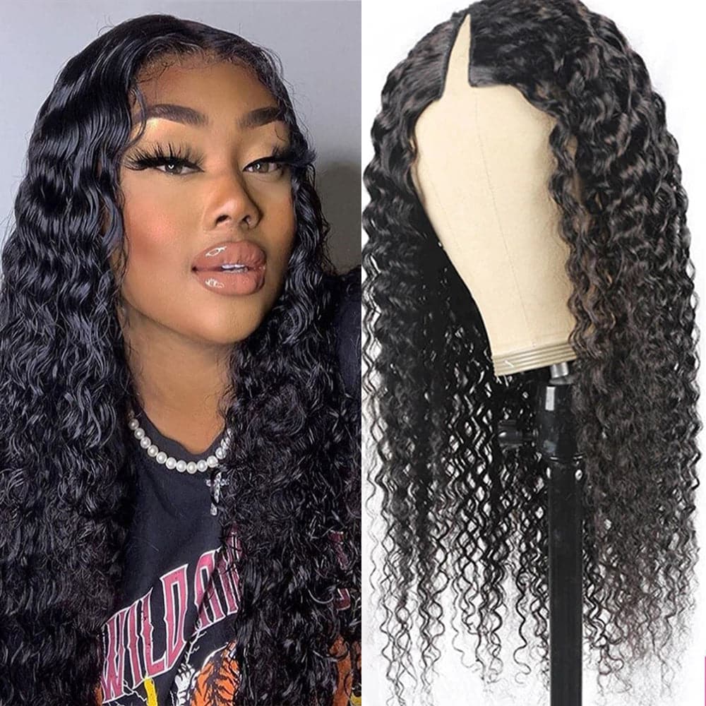 Nouveau V Part Deep Wave Upgrade No Leave Out Brésilien Remy Glueless Perruques de cheveux humains pour les femmes 