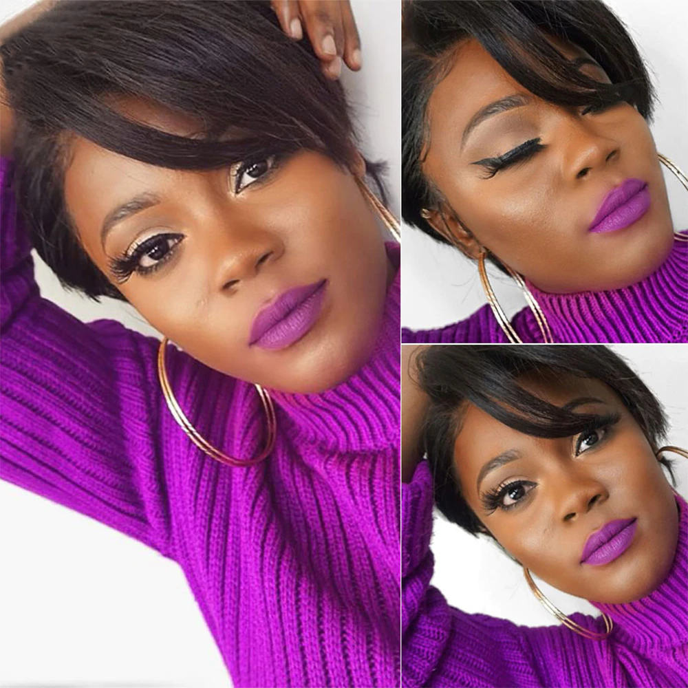 Short Straight Pixie Cut Bob T Part Transparent Lace Wig For Women Pre Plucked Hairline