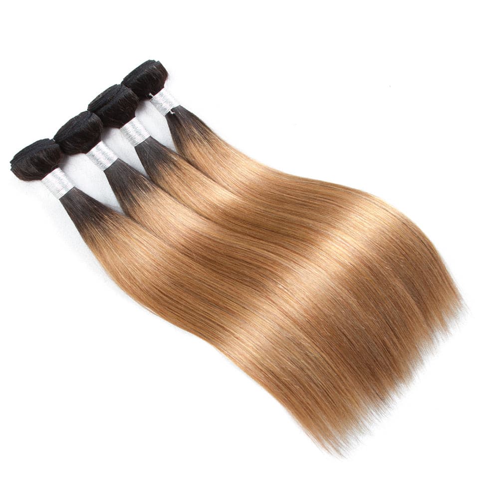 lumiere 1B/27 Ombre Straight Hair 4 Bundles With 4x4 Closure Pre Colored human hair - Lumiere hair