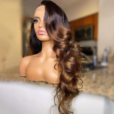 Lumiere 1B/4 Ombre Brown Body Wave 4x4/5x5/13x4 Lace Closure/Frontal 150%/180% Density Wigs For Women Pre Plucked