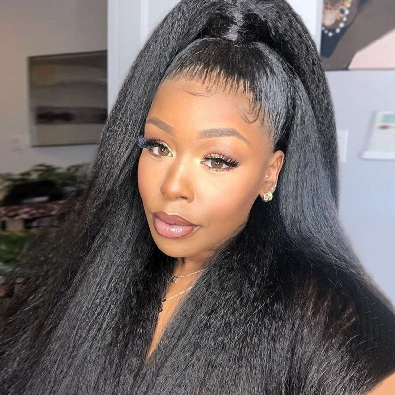Wear Go Glueless Wigs Kinky Straight Pre-Cut 4x4 HD Transparent Lace Closure Wig with Pre Plucked Hairline