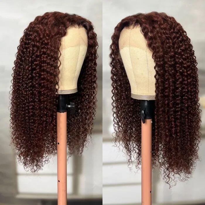 #33 Reddish Brown Kinky Curly Hair Transparent Lace Wig For Brown Skin Women