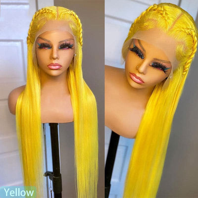 Yellow Straight Lace Frontal Wigs Virgin Human Hair With Baby Hair
