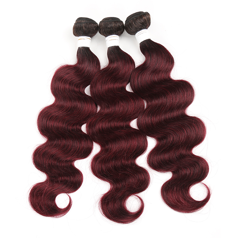 Ombre 1B/99J Body Wave 3 Bundles With Closure 4x4 pre Colored 100% virgin human hair - Lumiere hair