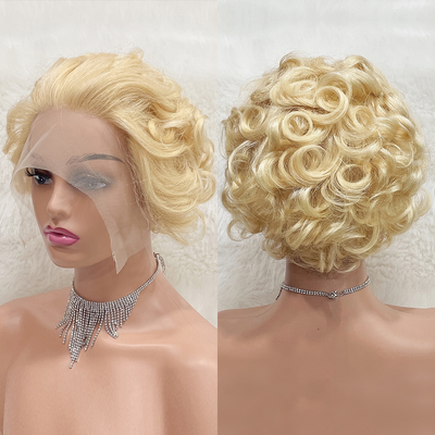 613 Blonde 13x1 Lace Loose Curly Short Pixie Cut Bob Wigs For Women