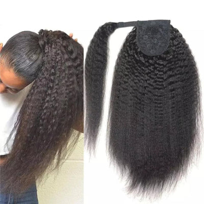 Ship In 24Hours-Lumiere Kinky Straight Wrap Around Ponytail Human Hair Brazilian Extensions For Women