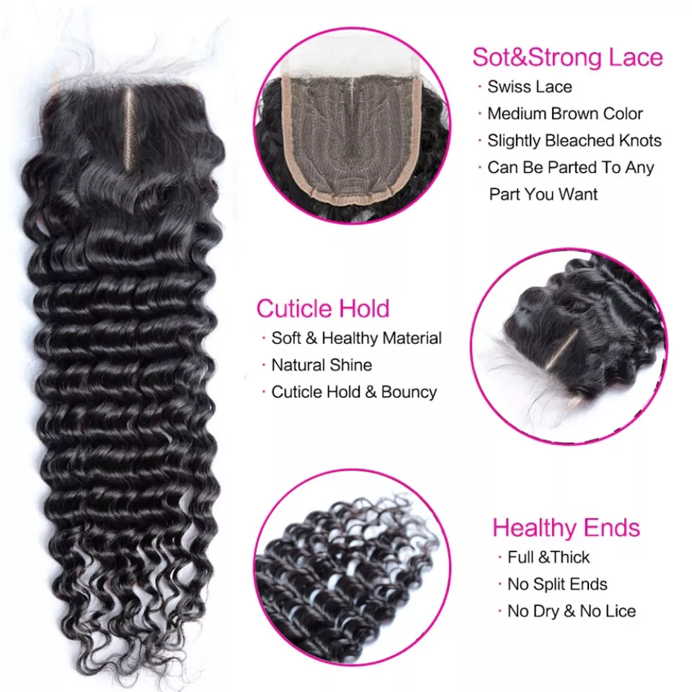 28 30 40 Inch Deep Wave Hair 4 Bundles With 4x4 Lace Closure Remy Brazilian 100% Human Hair Weave