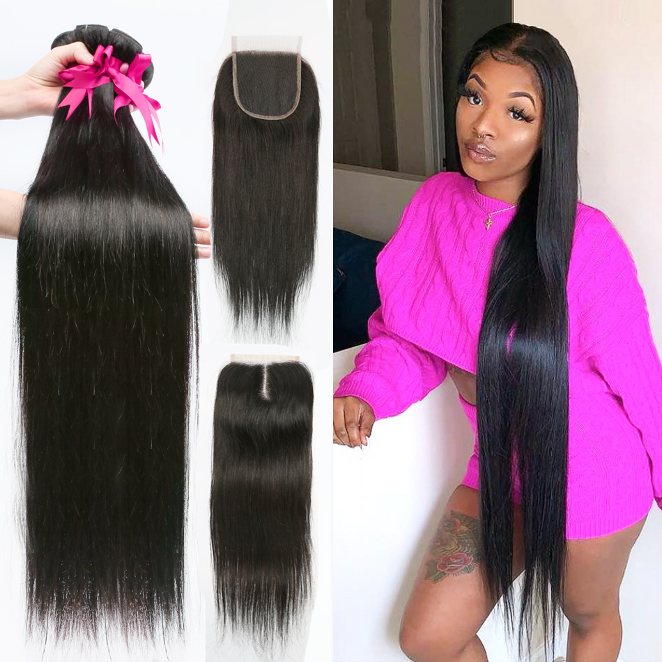Straight 3 Bundles With Closure 5x5 6x6 dentelle 100% cheveux humains vierges 