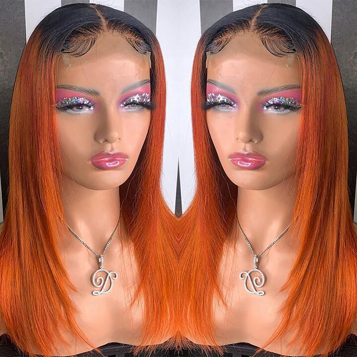 1B/350 Ginger Straight HD Transparent Lace Front Perruque de Cheveux Humains 