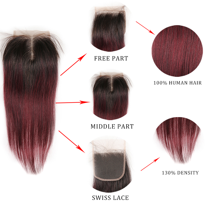 lumiere One Piece 1B/99J Ombre Straight Virgin Human Hair 4x4 Lace Closure - Lumiere hair