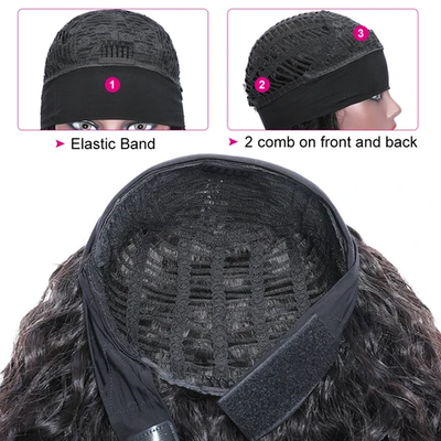 Loose Deep Headband Wig Natural Black Machine Made Non-Lace Wig