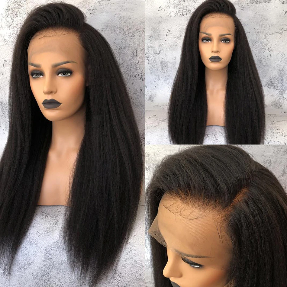 360 Lace Frontal Wig Kinky Straight Lace Frontal Wig Human Hair Brazilian Remy Hair Prepluckedand Bleached knots Lace Wig - Lumiere hair