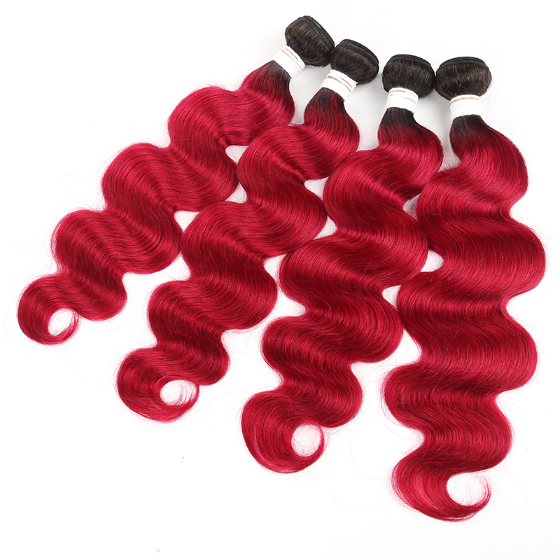 1B/BURG Ombre Body Wave 4 Bundles With 4x4 Lace Closure Pre Colored human hair - Lumiere hair