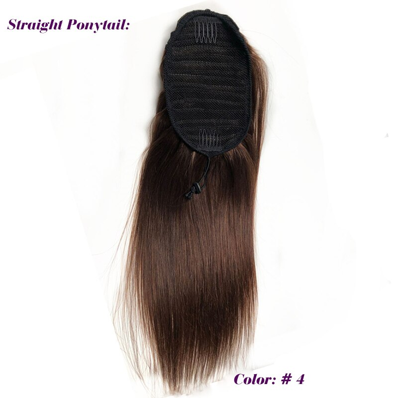 Brazilian #2 Color / #4 Color Straight Drawstring Ponytail Human Hair Extension