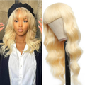 613 Blonde Body Wave Full Machine Made None Lace Front Wigs With Bangs For Women 12-24 Inches