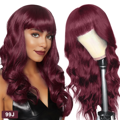 99J Body Wave Full Machine Made None Lace Front Wigs With Bangs