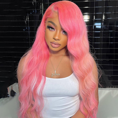 Body Wave 4 Bundles With 13x4 frontal light Pink Colored 100% Human Hair Weave With 4x4  Closure Lumiere Hair