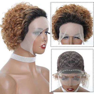 Ombre 1B/27 Short Curly bob Pixie Cut 13×1 Lace Frontal 150% Density Wig