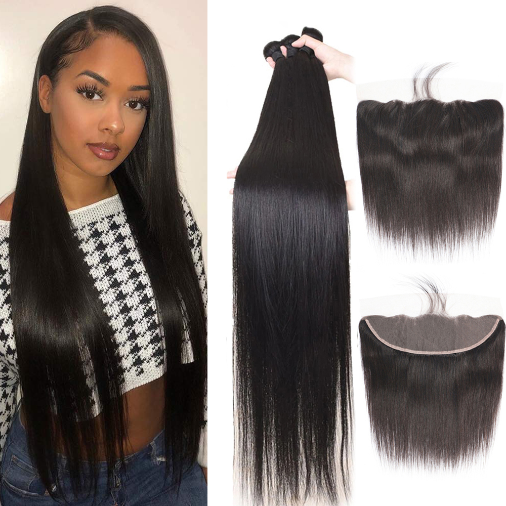 Bone Straight Human Hair 4 Bundles With 13X4 Lace Frontal Remy Hair Extension